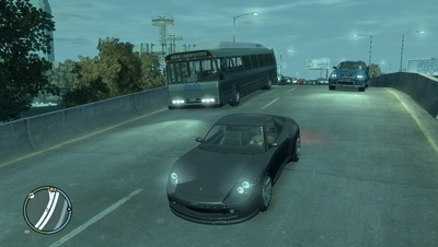 Busses driving around the city